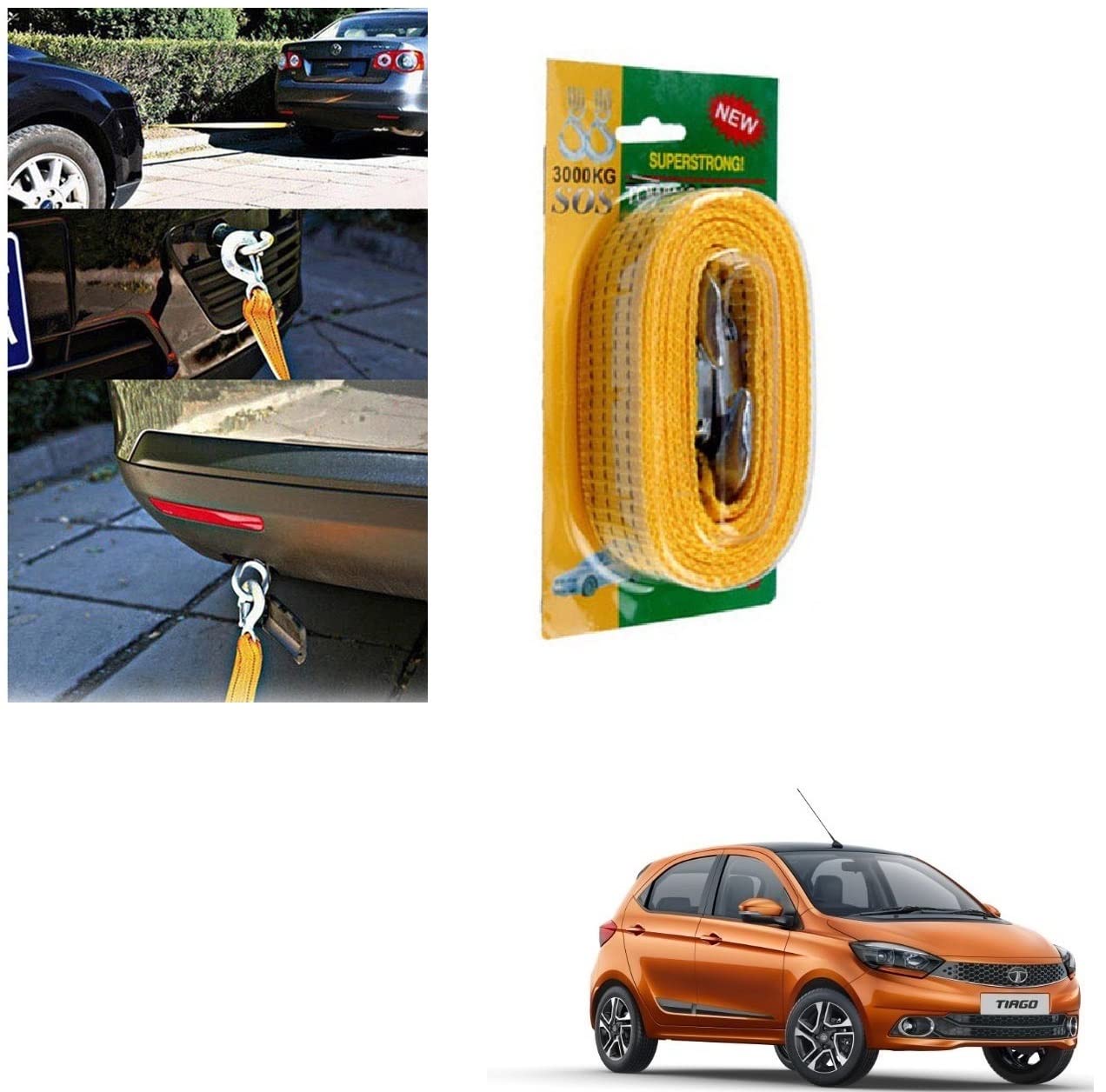 Auto Addict 3 Ton 3 MTR Nylon Car Truck Towing Rope Cable for Heavy Duty Car Emergency Tow Pull Rope Strap Hooks Van Road Recovery for Tata Tiago-image-6