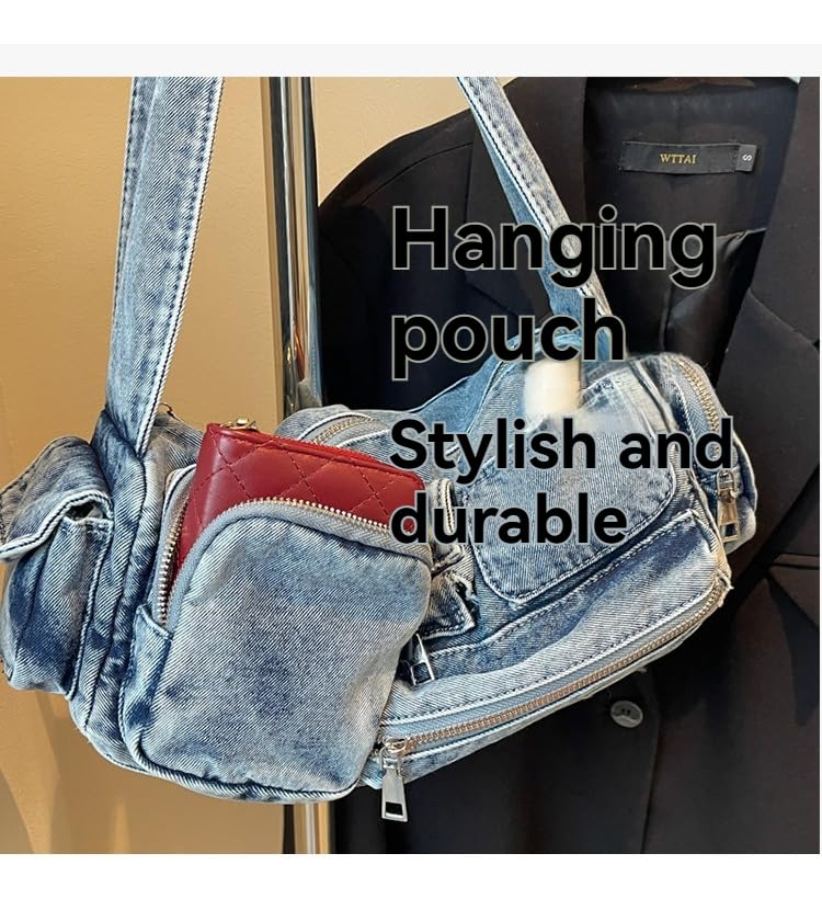 Cute Handbag Purse for Women, Grunge Shoulder Handbags Denim Fashion Trendy Top Handle Bag Aesthetic Y2k Purse Bags (blue)3