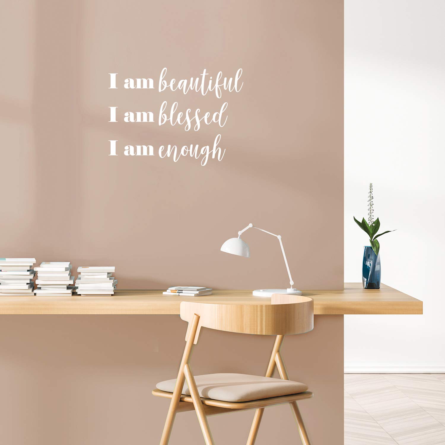 Vinyl Wall Art Decal - I Am Beautiful I Am Blessed I Am Enough - 16" x 22" - Cute Modern Inspirational Self Esteem Quote Sticker for Bedroom Bathroom Closet Kids Room Playroom School Decor (White)