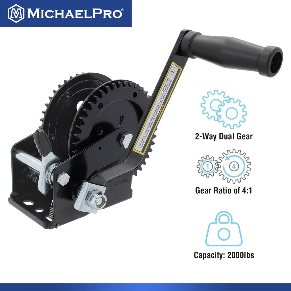 MichaelPro MP009092 2000lbs Double Gear Heavy Duty Hand Winch for Automotive, Boat, Trailer