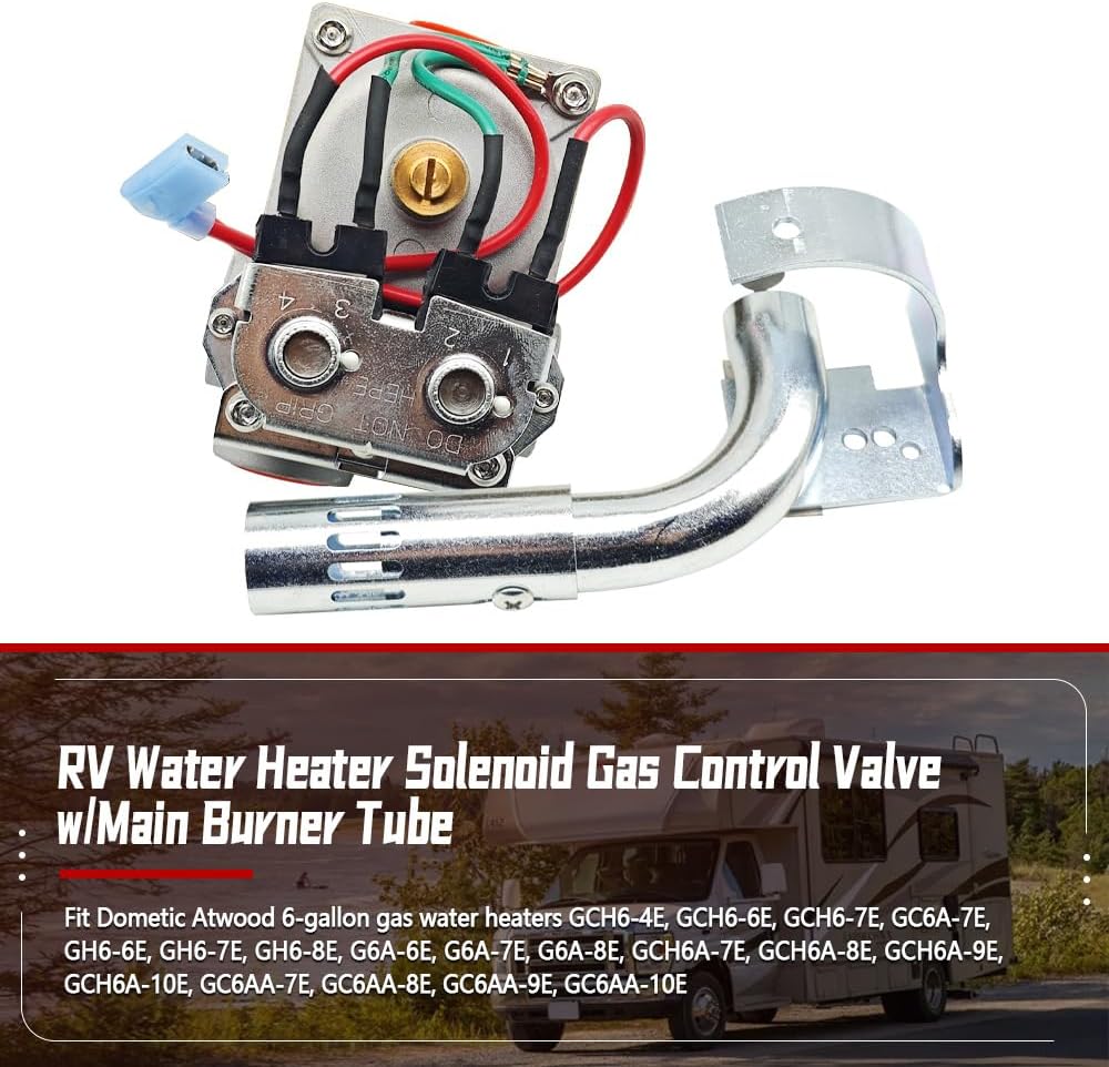 93844 & 91638 RV Water Heater Solenoid Gas Control Valve with Main Burner Tube Fit for Dometic Atwood 6 Gallon Water Heater GCH6-XX GC6A-XX GH6-XX G6A-XX GC6AA-XX GC6AA-XX