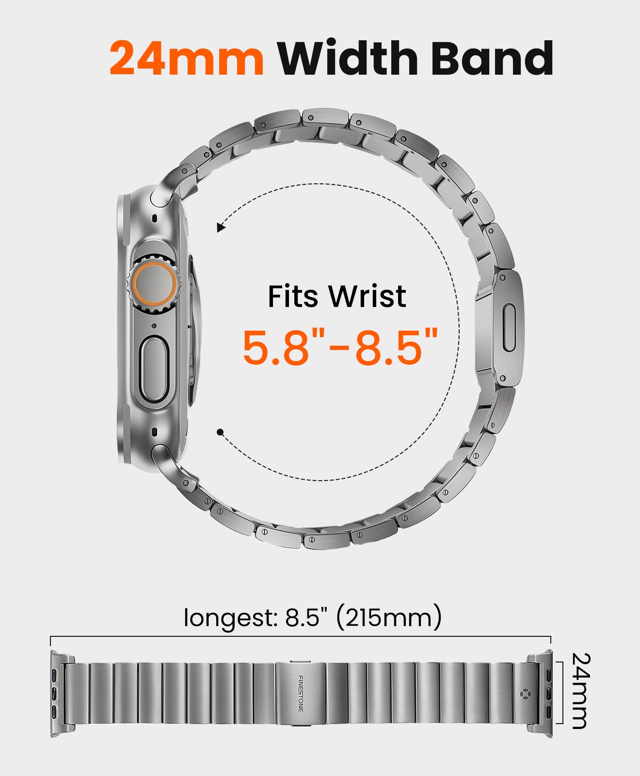 Cinturino in titanio CRNS02 compatibile con Apple Watch Ultra 3/2/1 49 mm, serie 11/10 46 mm - 24 mm di larghezza regolabile in titanio cinturino per Apple Watch - Cinturino in titanio