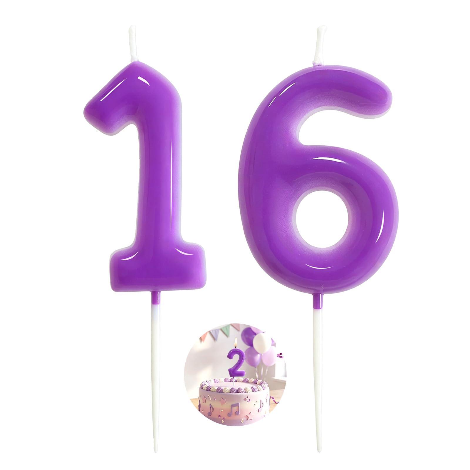 Purple Birthday Number 16 Candles Happy Birthday Cake Topper Number Candles for Birthday Party Decorations Wedding Anniversary Celebration Party Supplies