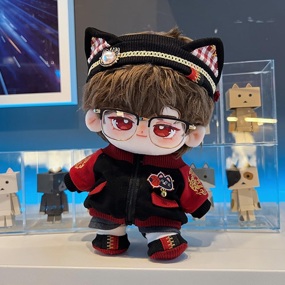 niannyyhouse 20cm Plush Doll Clothes Headwear Coat Pants Shoes Red Flame Set Soft Stuffed Plush Toy Dress Up Accessories (20cm) - Image 3