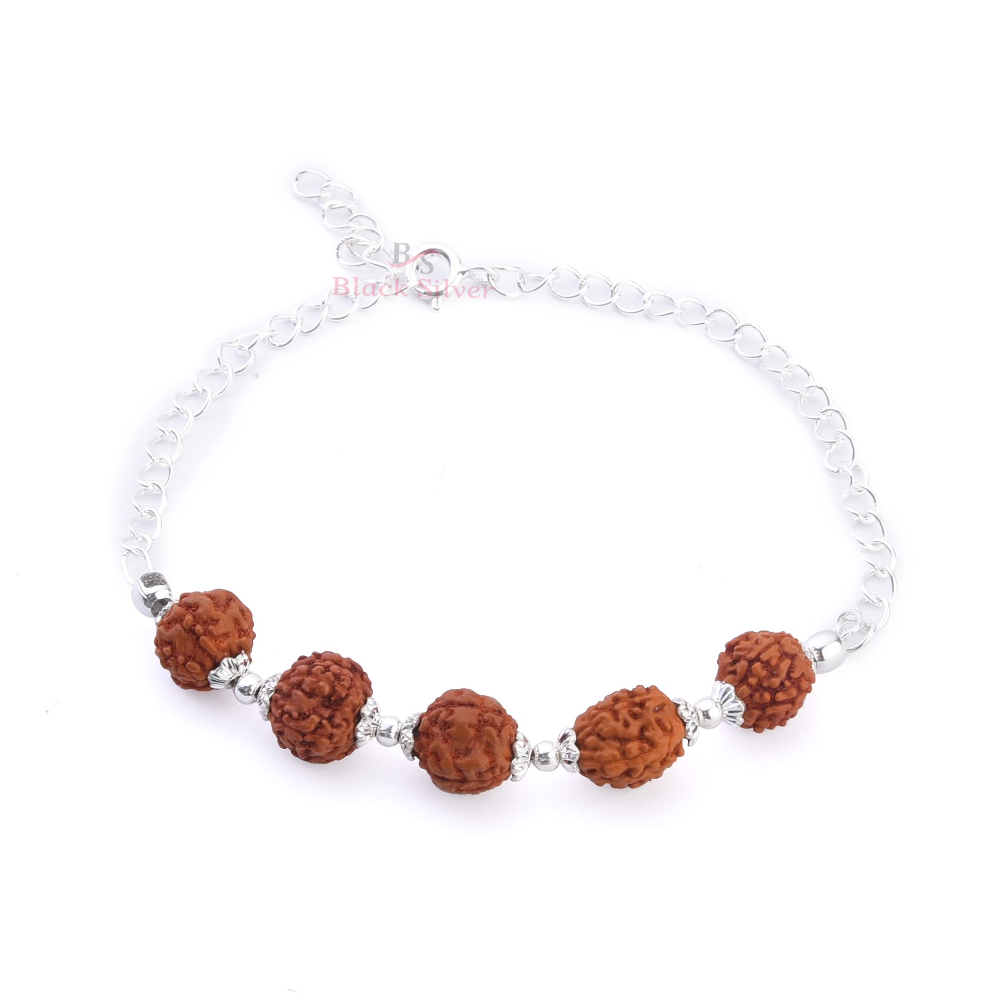 Black Silver Five Rudraksha Pure 925 Sterling Silver Bracelet/Rakhi With Flower Caps for Boys, Girls, Men & Women | Traditional Rakshabandhan Rakhi For Brother & Bhabhi (B0B69THB7R) Amazon Price History, Amazon Price Tracker