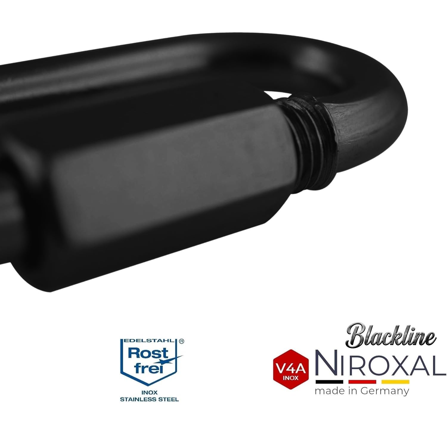 Łącznik śrubowy czarny V4A A4 Ø 10 mm – 10 sztuk – 3750 kg obciążenia na zerwanie – do dużych obciążeń – Blackline czarny, trwale zaczerniony – łącznik łańcucha, szekla, alternatywa