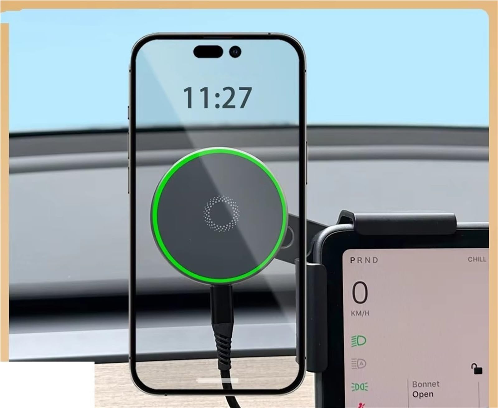 para Tesla para Model Y Launch 2025 3 para Highland 2024 para Cybertruck Soporte Montaje para Teléfono Coche 15W Magnético Magsafe Inalámbrico para Cargador Soporte Móvil Coche(Blue LED)