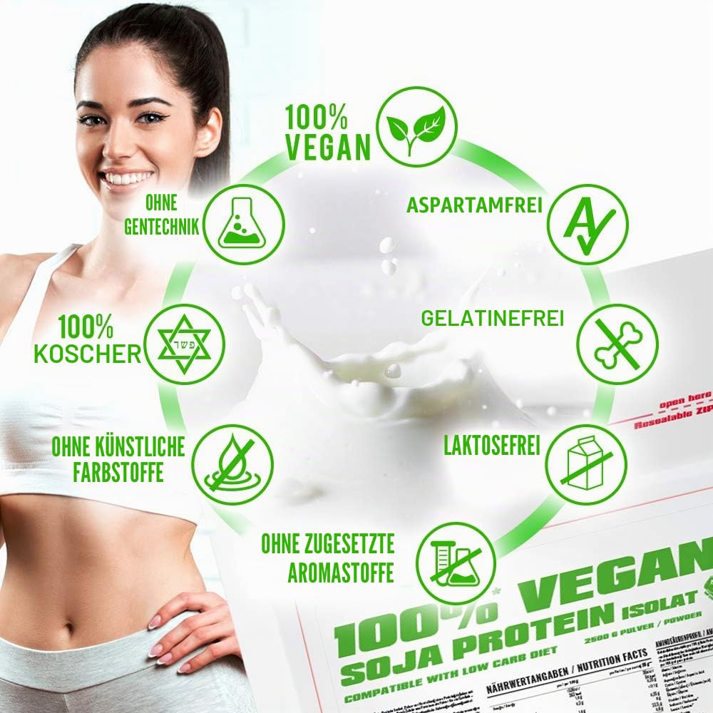 BWG Soja Isolat Protein Shake, 100% (Vegan und Laktosefrei) rein pflanzliches Eiweiss Pulver, Premium Sojaeiweiß, ohne Gentechnik, Strawberry, 1 x 2500 g