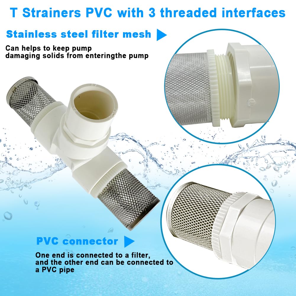 1" T Strainers steel filter cover connected to 1" PVC DN25 water pipe, suction hose 1 inch T strainer used to remove debris and reduce solid entry — Amazon image 4