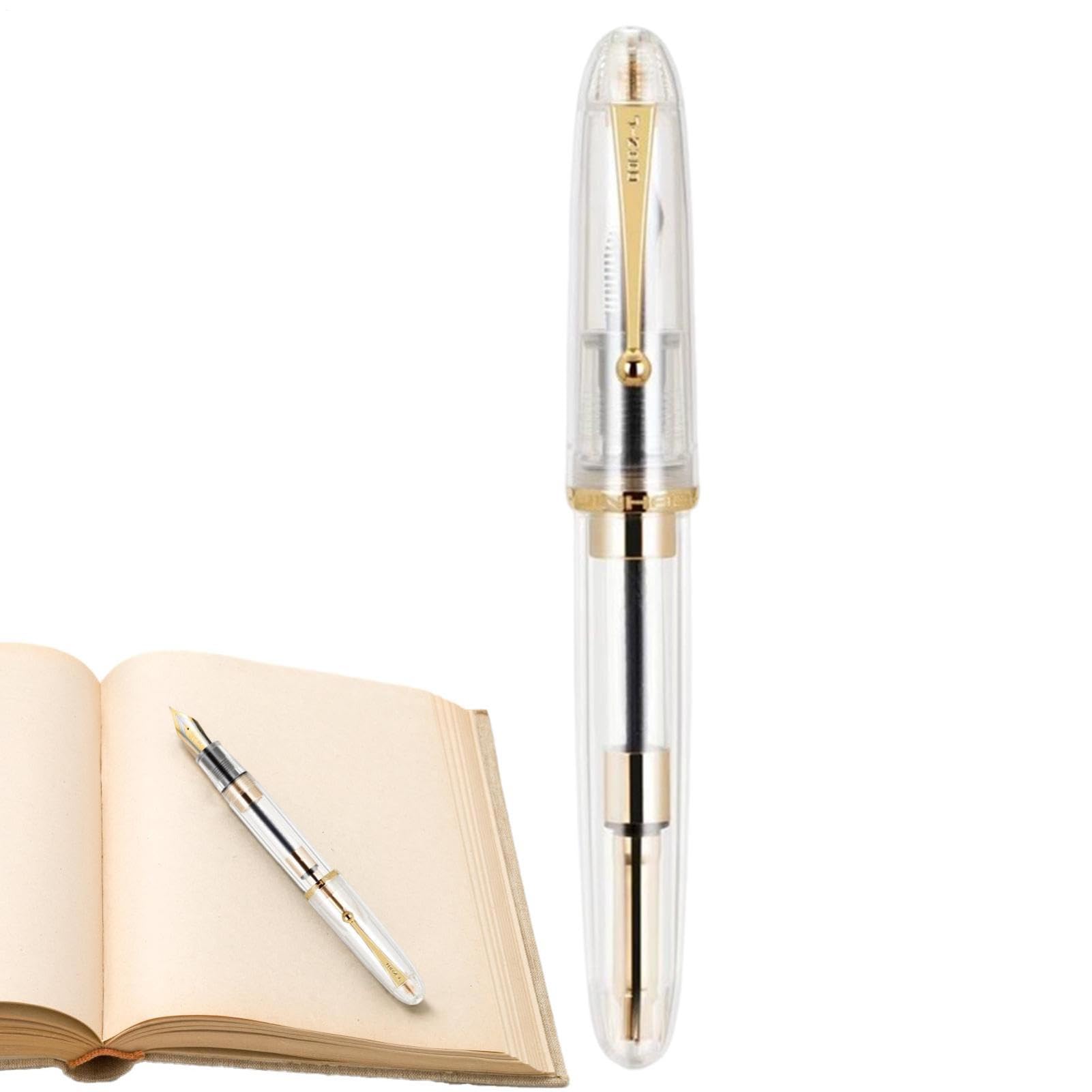 Business Fountain Pen | Metal Tip 9019 Resin Pen with High Capacity Ink Converter,Elegant Gold Clip Gift for Colleagues, Long Lasting Pens for Home, School