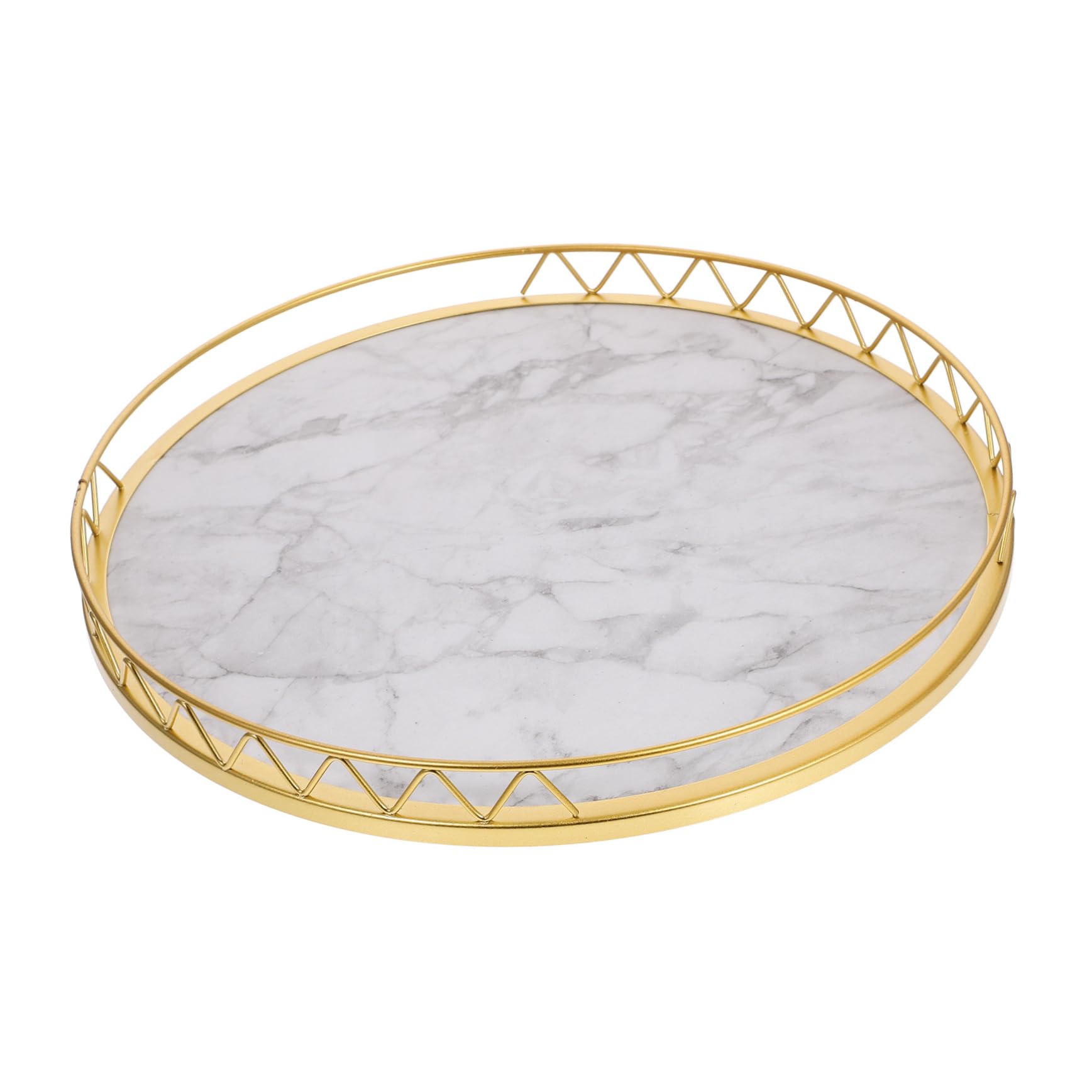 Plateau rond en marbre blanc de 38 cm pour rehausser le service du the et des fruits