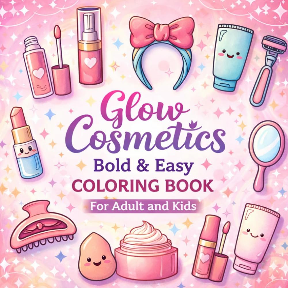 Glow Cosmetics Coloring Book: Bold and Easy Beauty-Themed Coloring Pages for Relaxation and Creative Fun for Teens and Adults