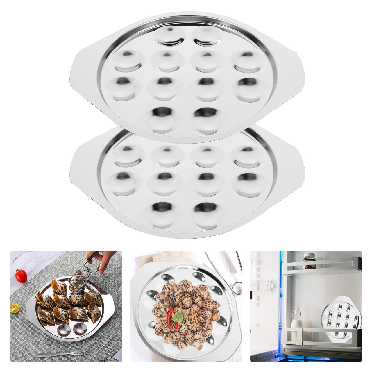 Hemoton 4 placas para caracoles de acero inoxidable, 12 orificios para cocinar