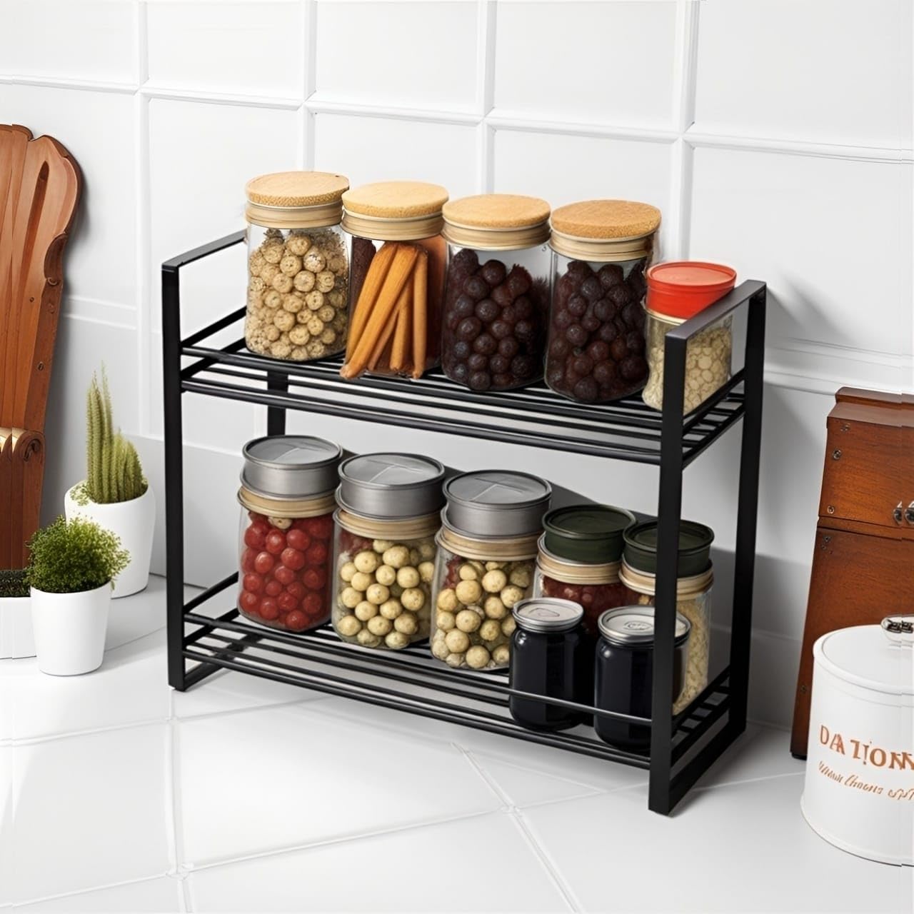 Dime Store Spice Rack Kitchen Rack for Kitchen Storage Accessories Kitchen Organizer (Classic Style) (Black)