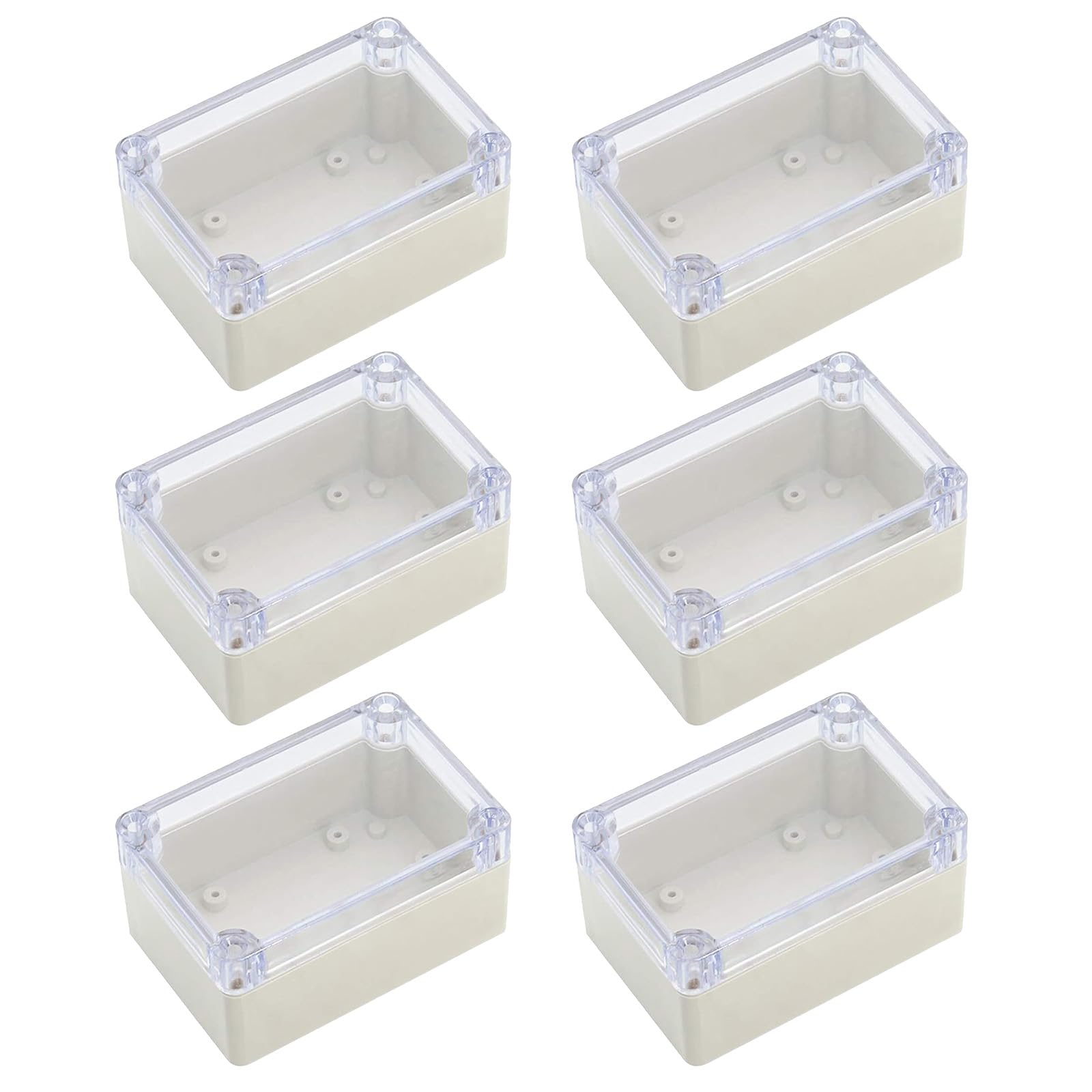 6er Pack Wasserdichte IP65 Elektronikgehäuse 58x83x33 mm Transparente Abdeckung, Universelles Projekteehäuse, Anschlussdose für Außen- und Innenbereich, Kunststoffgehäuse robust und leicht