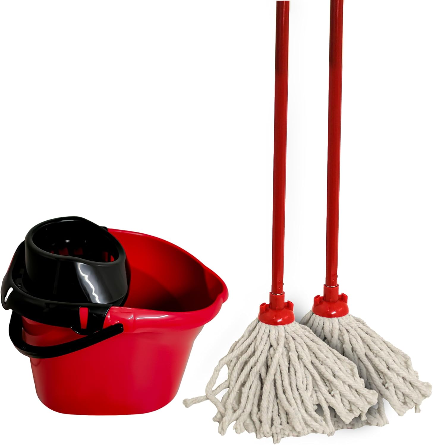 KMJ Red Mop and Buckets Sets with 2X Mops & Detachable Wringer- Classic ...