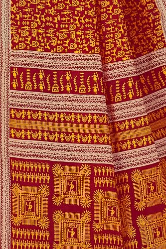 Image of TAMAIRA FASHION Mulmul Pure Cotton Saree For Woman Warli Printed |Office Wear Daily Wear Sarees For Women Without Blouse Piece(Available in 16 Colours)