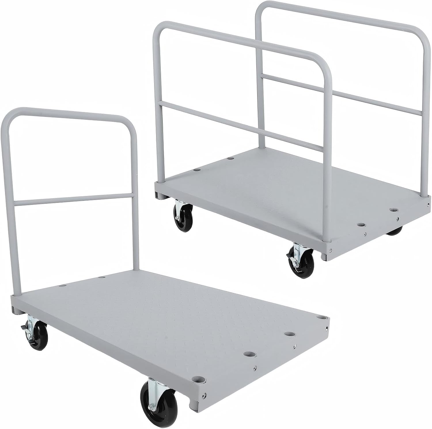 Steel Panel Truck Cart 36x24 inch, 2 in 1 Industrial Grade Platform Truck with 2200 LBS Capacity, Heavy Duty Drywall Dolly with 2 Removable Side Handrails & Swivel Wheels