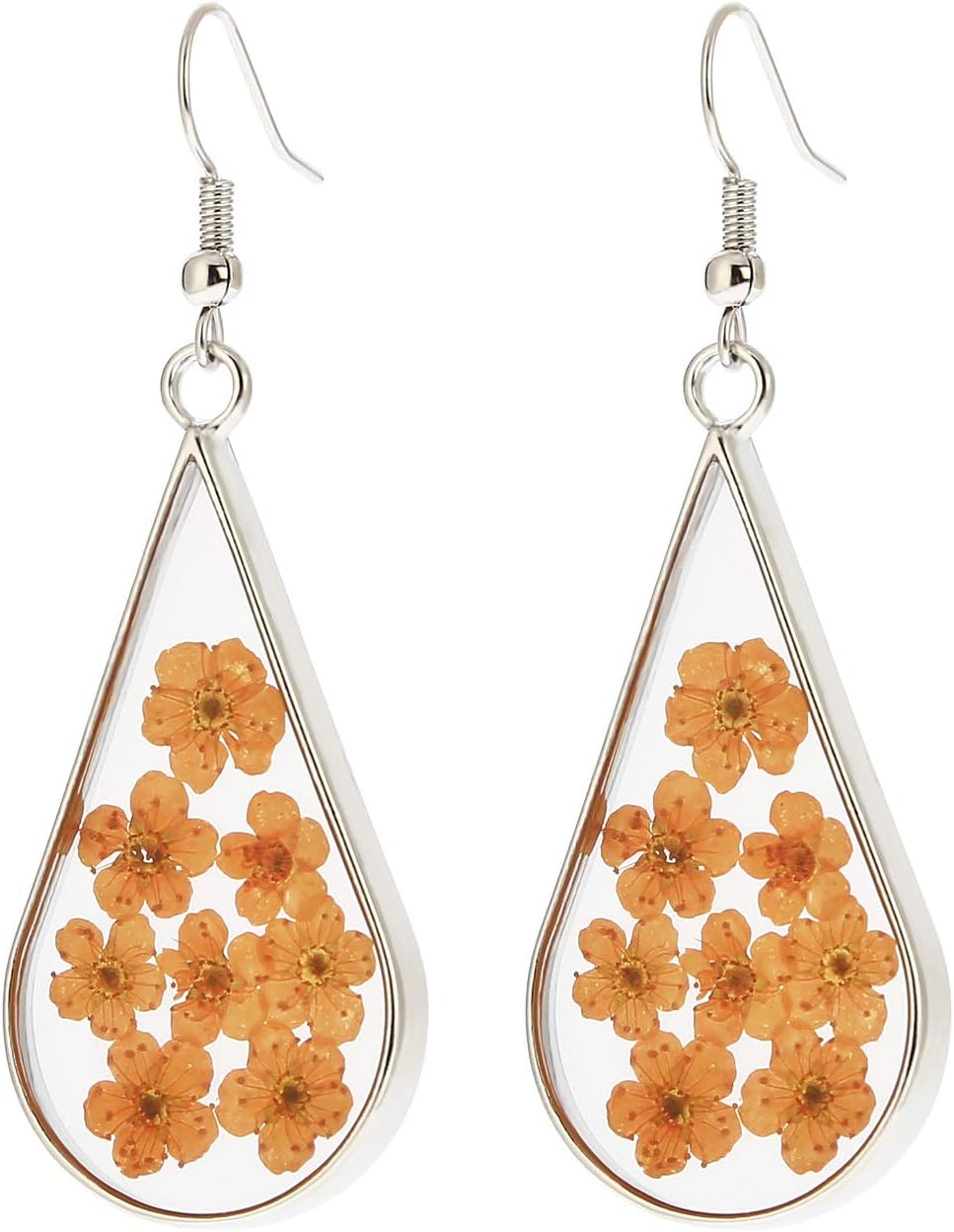 Pressed Flower Teardrop Earrings Dry Flowers Drop Dangle Fashion Jewelry