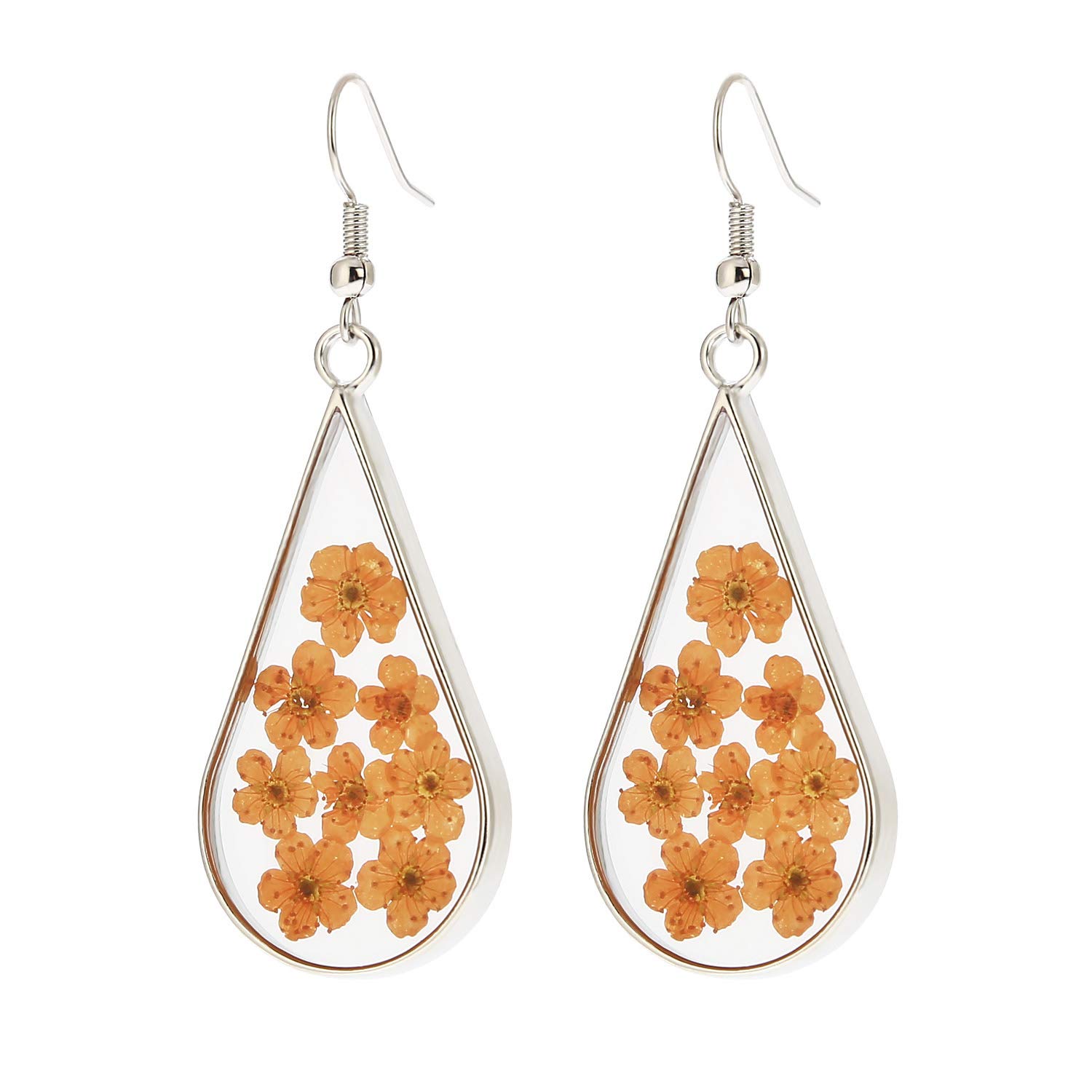BaubleStar Pressed Flower Teardrop Earrings Dry Flowers Drop Dangle Fashion Jewelry