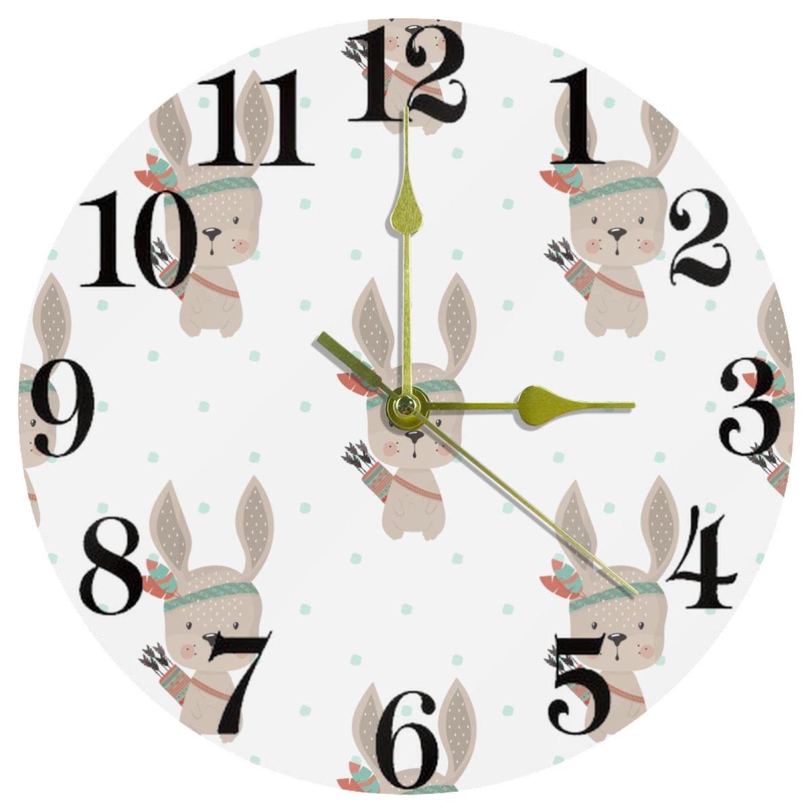 Horloge murale silencieuse lapin indien à piles pour une chambre calme
