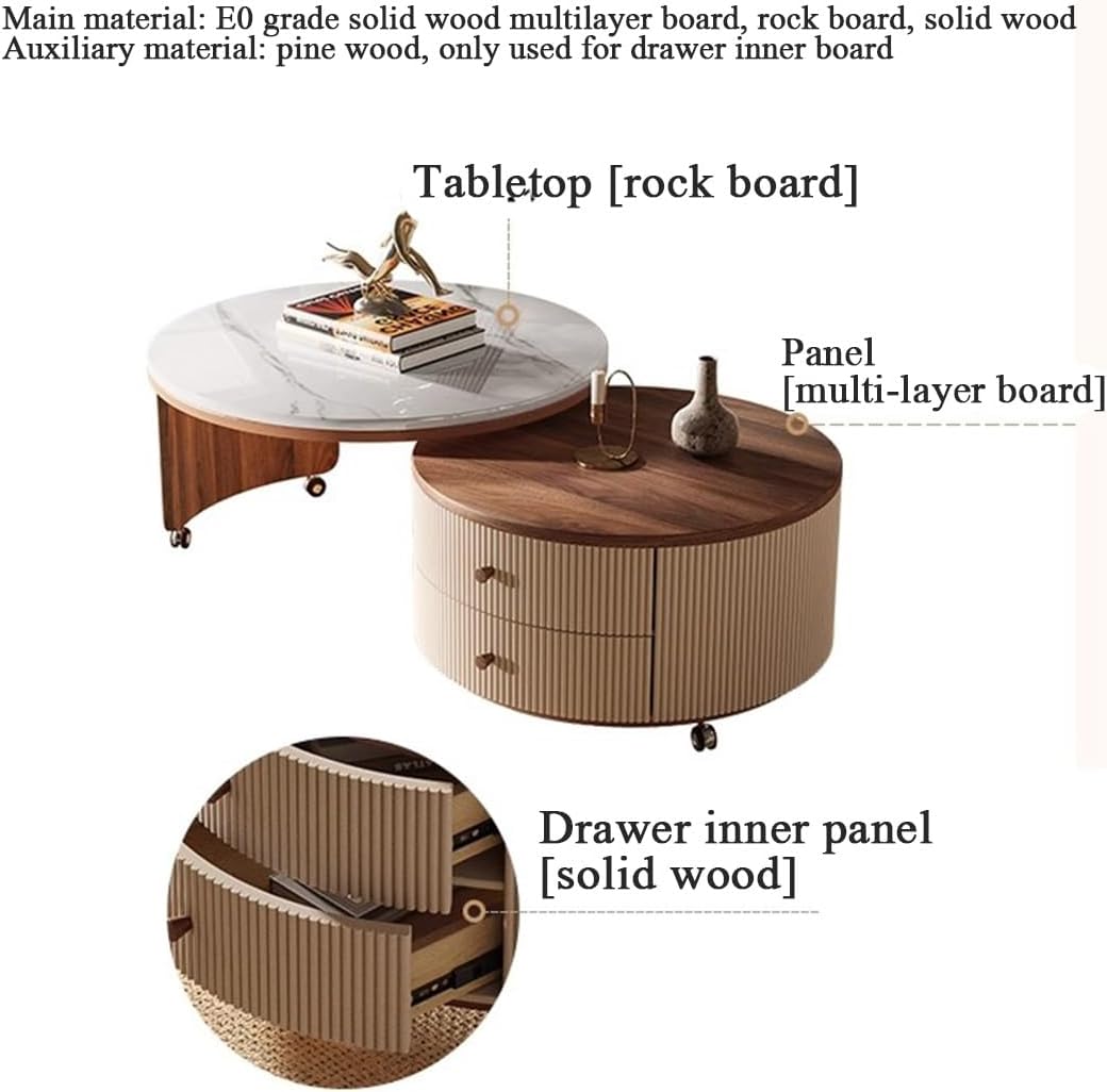 Round Nesting Coffee Table, Modern Small Couch Tea Eating Tables for Living Room, Nesting Circle Center Couch Tablw Set of 2 with Storage Drawers for Apartment, Bedroom, Rustic Brown(60+50CM/23.6+19.6