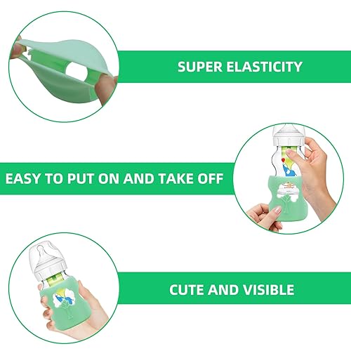 Miniatura 4 de Paquete de 3 soportes antiroturas para biberones, fundas de silicona para biberones de vidrio natural del Dr. Brown's, funda antiflujo para