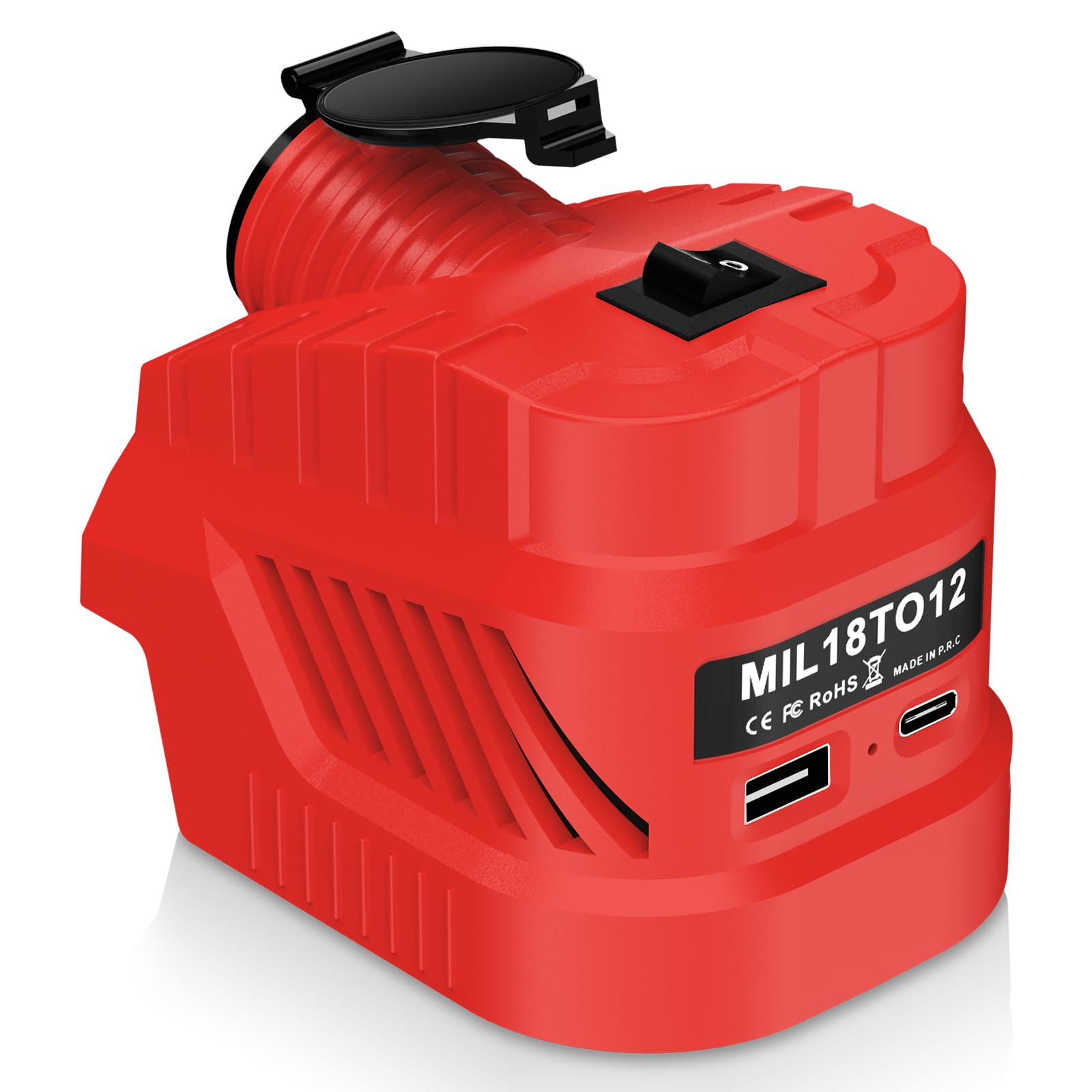 YNDZ Step Down Converter for Milwaukee M18 18V Battery, 18V to 12V 20A 130W DC Power Supply with Cigarette Lighter Socket, USB A & Type‑C 27W Fast Charging Port for Car Truck Golf Cart RC Vehicle