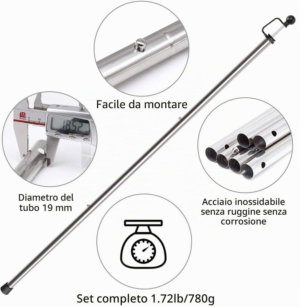 SAN LIKE Palo da Tenda da Campeggio Regolabili, Palo Telescopico per Tende Rubinetti o Tende da Sole Teloni, Pali da Tenda Pieghevoli in Acciaio Inox per Tettuccio di Protezione Antipioggia, Set di 2
