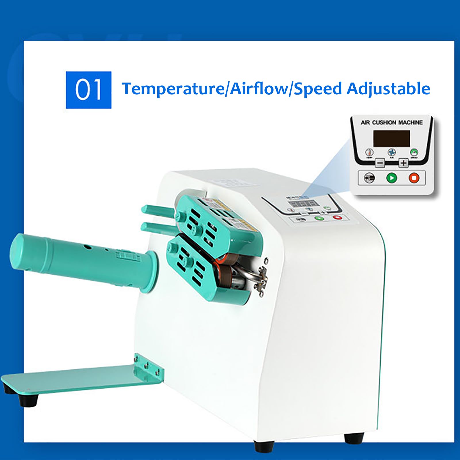 Riempitrice a cuscino d'aria, imballaggio gonfiabile automatico per logistica, velocità di gonfiaggio regolabile, controllo della temperatura e del volume d'aria, ideale per forniture di imballaggio