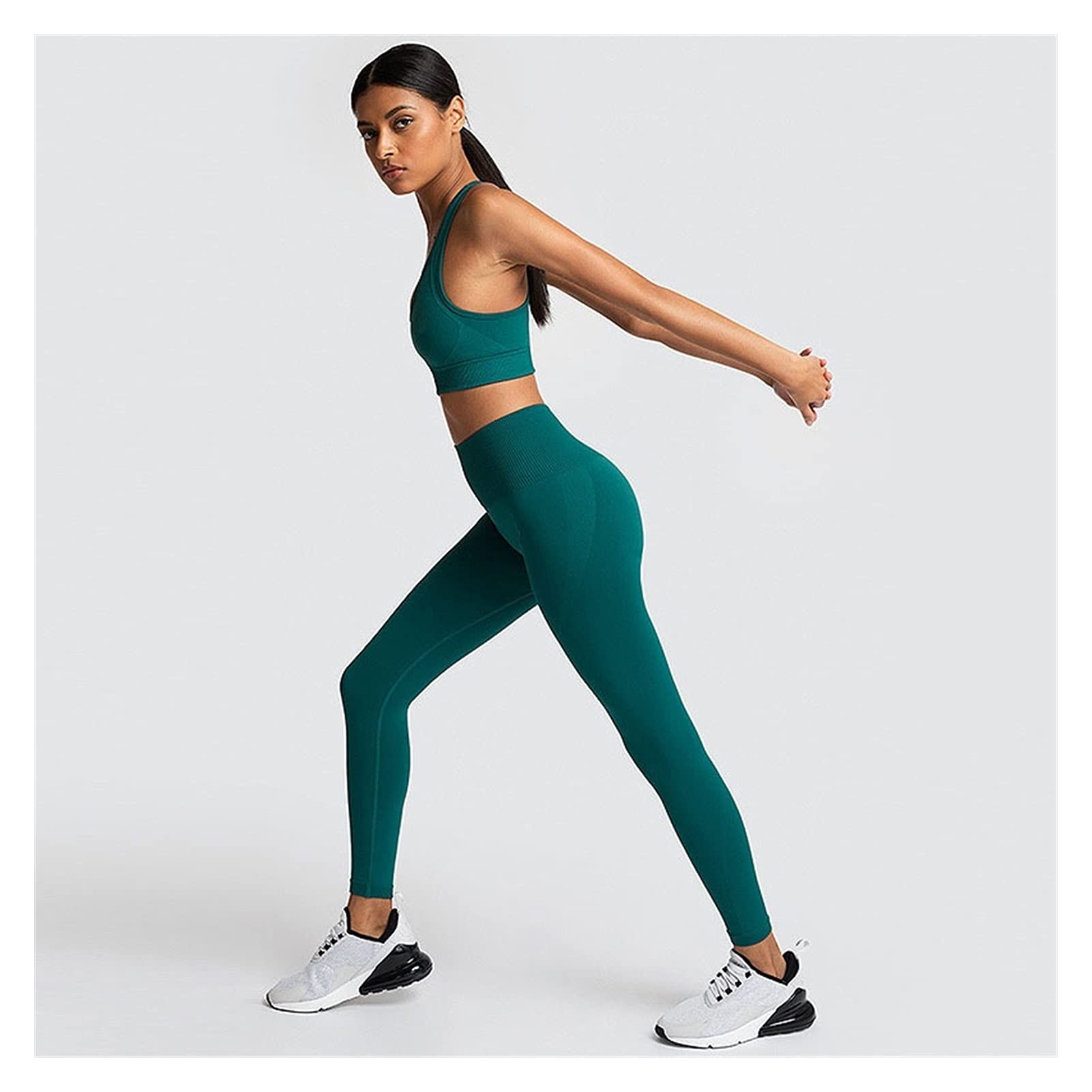 anddar ヨガウェア 上下セット ダークグリーン　Mサイズ Amazon.com: JBIVWW Two Piece Seamless Knitting Yoga Set Fitness