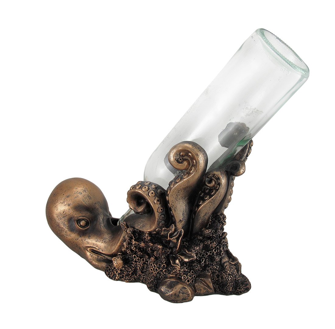 Zeckos Octopus Wine Holder Aged Bronze Metallic Finish Bottle Display