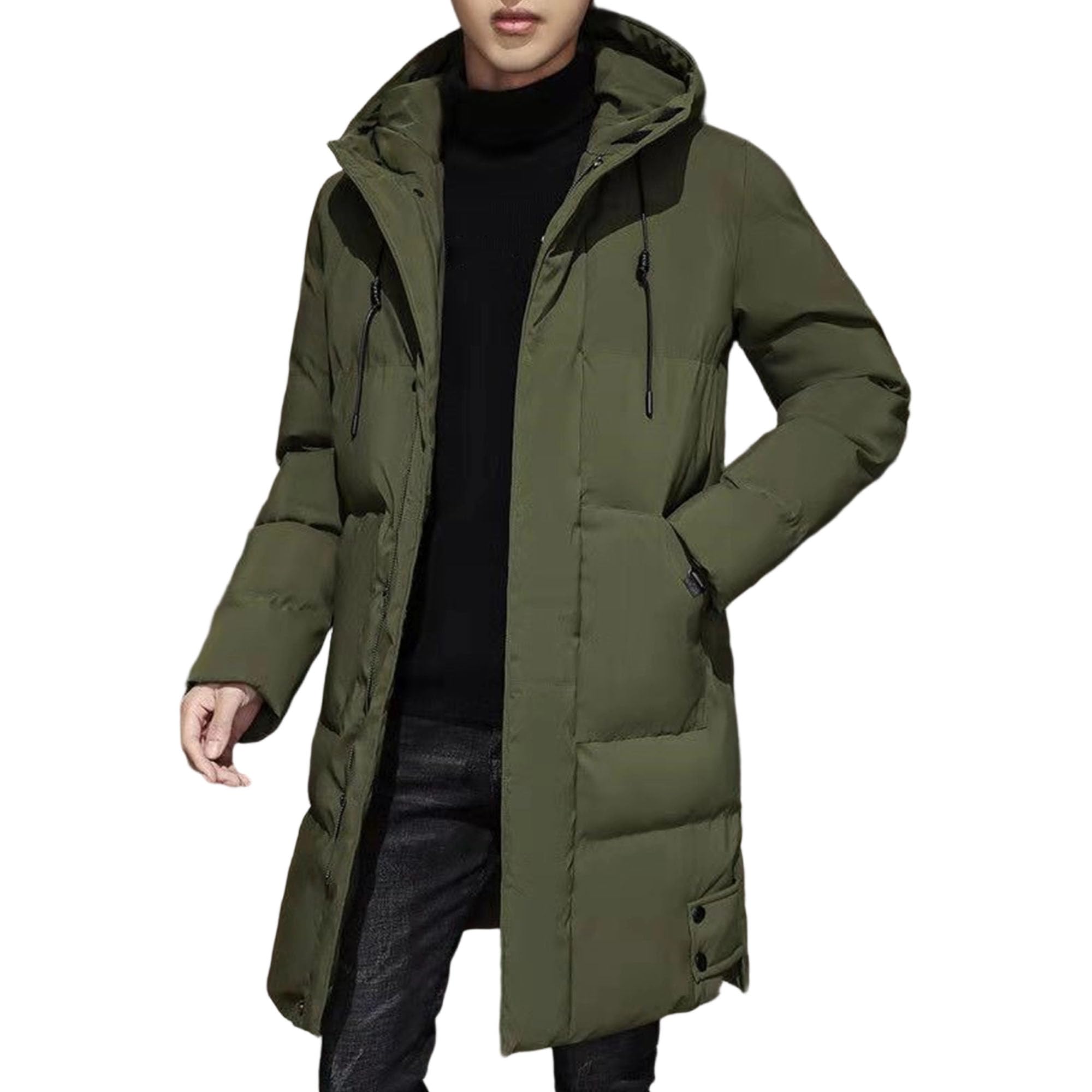 JEShifangjiusu Mens Full-Length Winter Down Jacket Thick Long Parka Warm Jacket Zip-Up Outdoor Padded Coat
