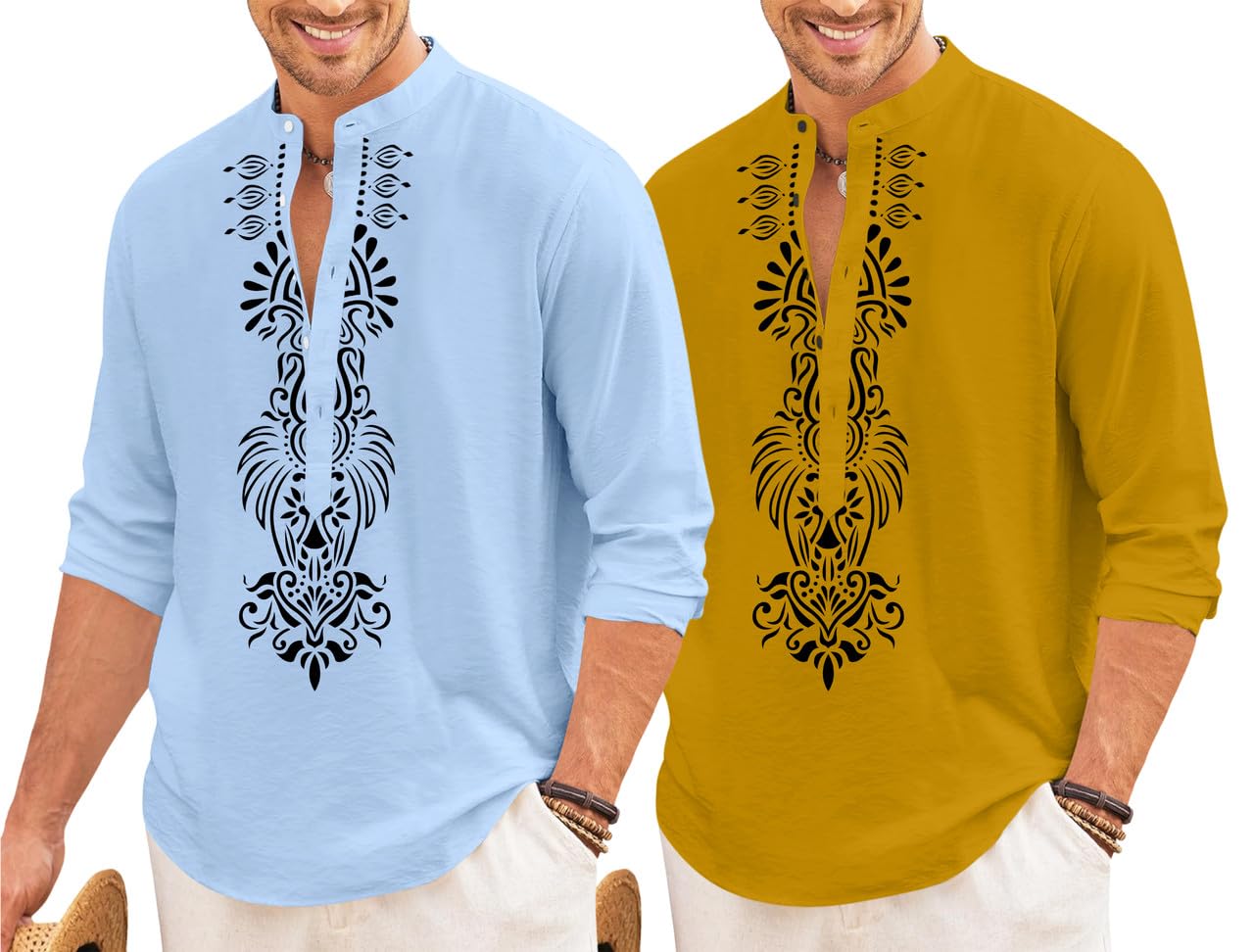 Men’s Combo of Cotton Blend Short Kurta with Stylish Varmala Printed Design | Mandarin Collar | Comfortable Regular Fit | Ideal for Festive, Casual (Pack of 2)-picture-30