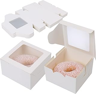 LotFancy White Bakery Boxes with Window, 4x4x2.5 Inches, 60 Pc Pastry Boxes for Cookies, Macarons, Chocolates and Baked Goods, Small Treat Boxes for Holidays, Parties, Birthday, White Paper Cardboard