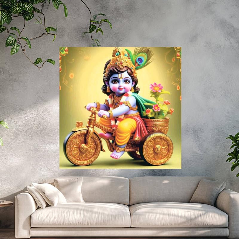 Image of British Terminal Cute little Bal Gopal Baby God Krishna| Kanha Ji | Laddu Lord Makhan Chor Painting Religious Poster for Pregnant Women for wall (matt thin vinyl,sticker,multicolor,unframed)| bj291