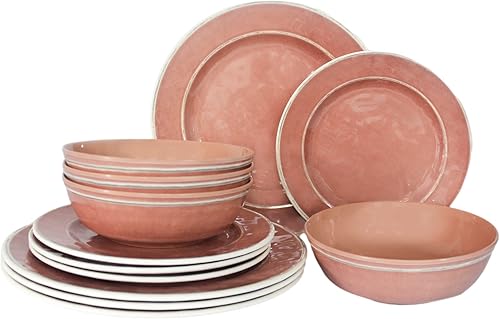 Juego de vajilla de melamina, juego de 12 platos y cuencos para uso diario en interiores y exteriores, juego de platos irrompibles y duraderos,