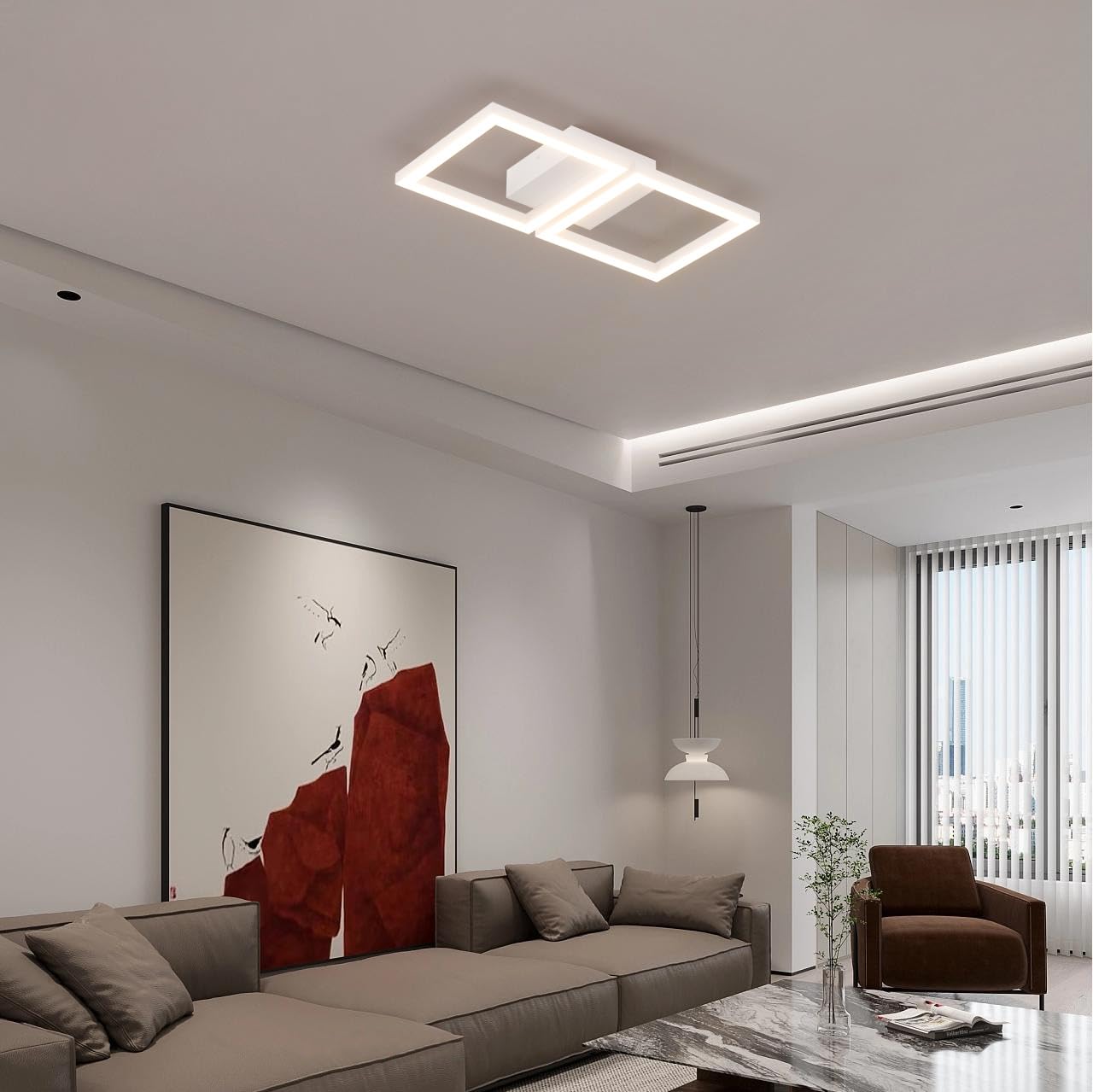 Klighten Plafoniera Led Soffitto 28W 2000LM, Lampada Soffitto Decorativa Moderna, Plafoniera Alluminio per Corridoio Cucina Camera da Letto Soggiorno, 41 x 20 cm, Bianco Caldo 3000K, Bianco