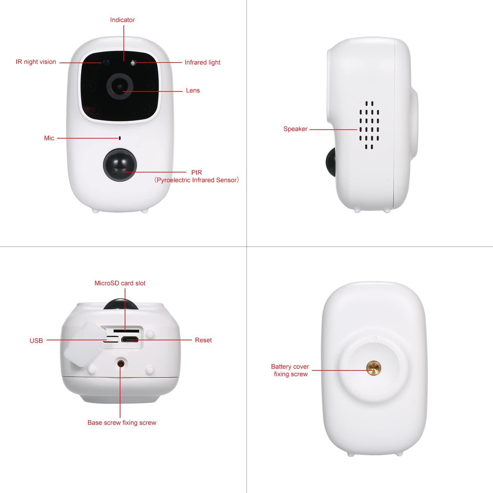 Telecamera di sicurezza wireless Telecamera domestica per interni Wireless intelligente con rilevamento del movimento Visione notturna IR Audio bidirezionale ricaricabile