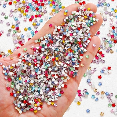 300Pcs Colorful Stars Rhinestones for Nails 3D Clear Resin Shiny Five Pointed Star Nail Rhinestones Pentagram Nail Art Charms Multi-Color Star Nail Diamond Nail Accessories Nail Supplies for Women