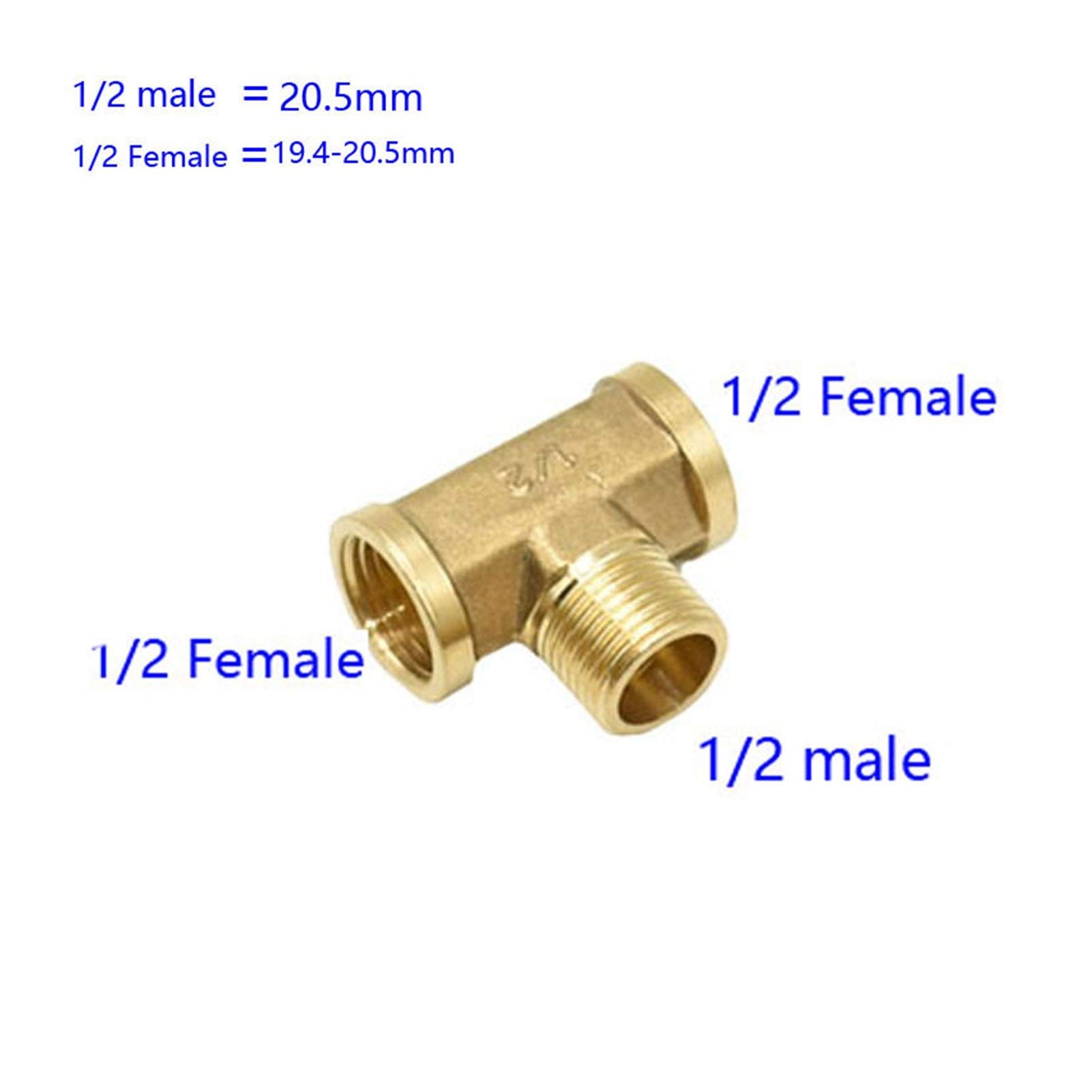 Leloo Luiho-Brass 1pcs Maschio 1/2" BSP Filo Tee Connettore Femmina T Tipo 3 Vie In Ottone Raccordo Accoppiatore Connettore, Forte E Robusto (Color : D