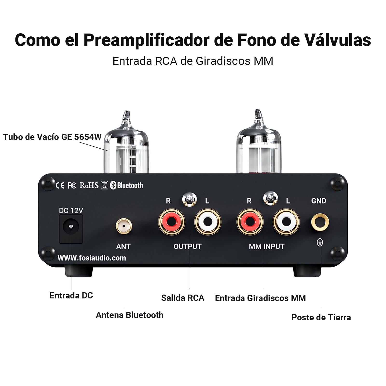Fosi Audio Box X3 Preamplificador de válvulas Bluetooth para giradiscos MM Preamplificador de Fono Mini preamplificador Hi-Fi estéreo para Sistema de Sonido de Tocadiscos de Audio doméstico