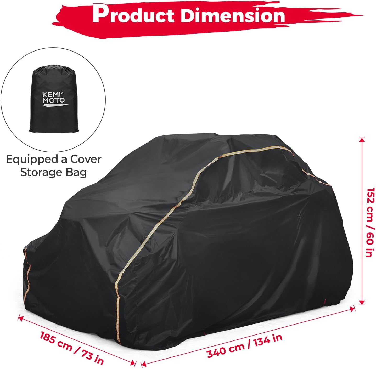 KEMIMOTO X3 Cover 2 Seater, Waterproof Oxford Cloth Long Lasting Keep Clean Cab Enclosure UTV Cover, 134"×73"×60" Medium, Compatible with Can-Am Maverick X3 2017-2025