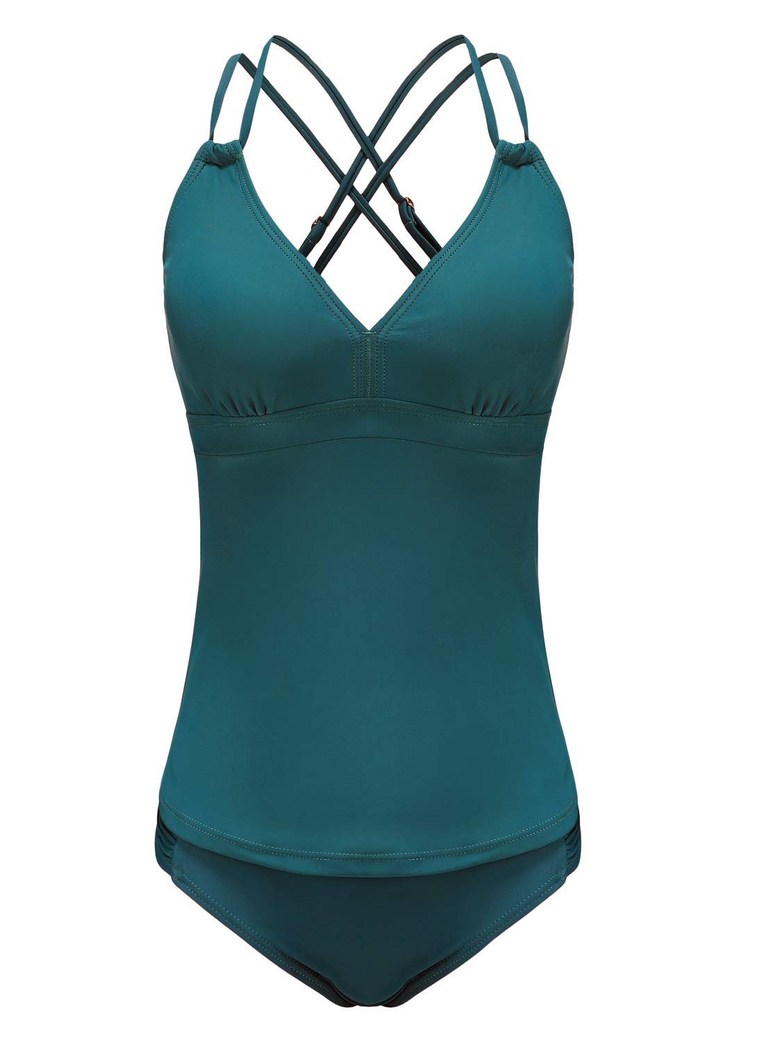 Women's Tankini Sets Two Piece Swimming Costume with Criss Cross Back Tankini Top and Bikini Bottom