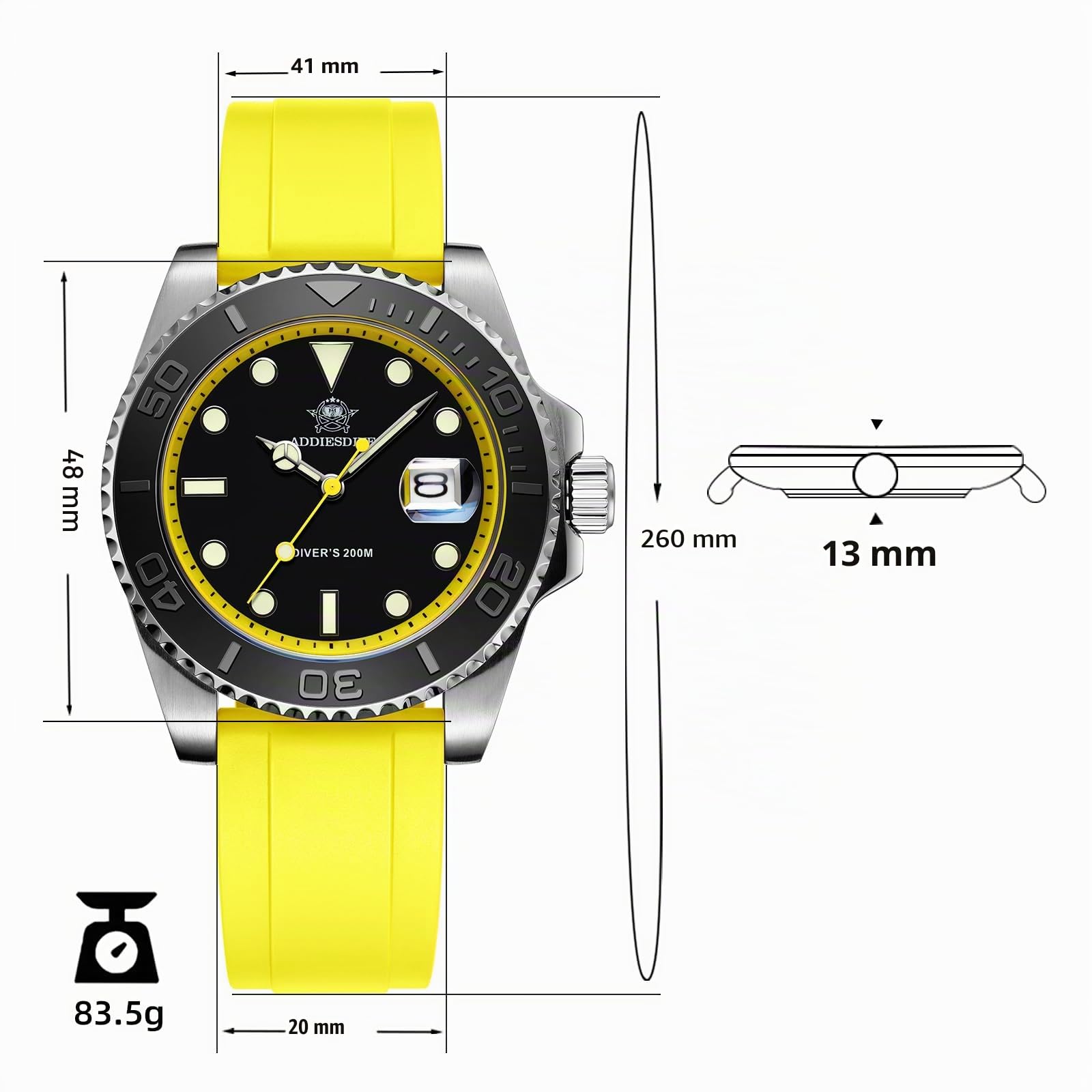 ADDIESDIVE Montre à Quartz analogique pour Homme BGW9 - Lumineuse - Étanche à 200 m - avec Bande élastique, Noir/Vert, Classique