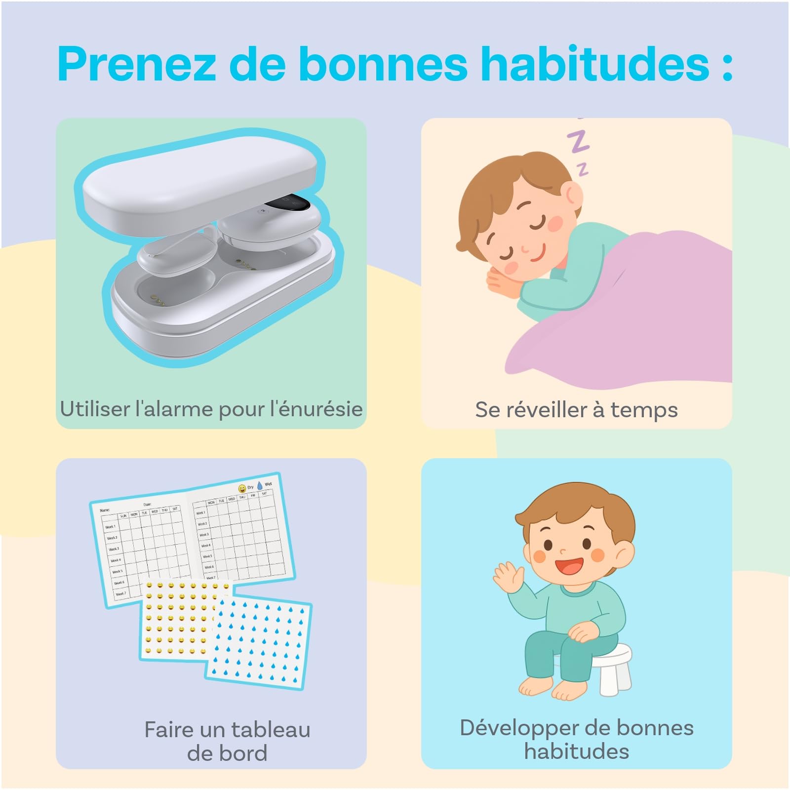 Alarme Sans Fil pour Énurésie Nocturne par MMOBIEL – Alarme Pipi Rechargeable avec Sons & Vibrations pour Enfants et Adultes – Détecteur l'Apprentissage de la Propreté - Alerte d’Énurésie Sans Fil