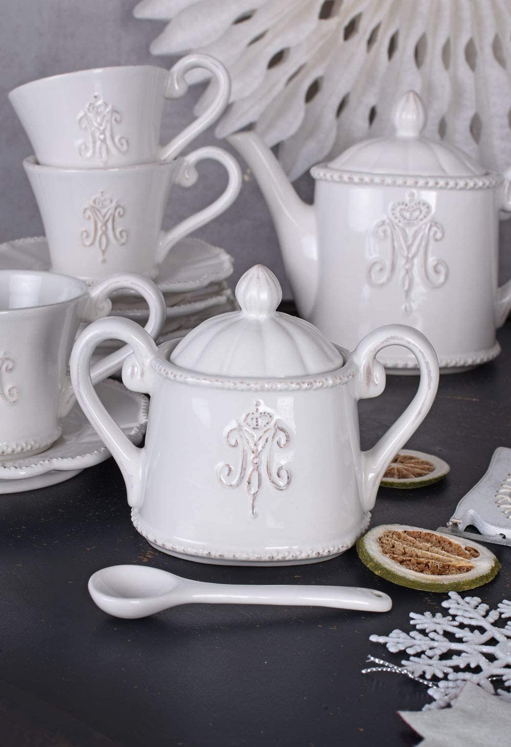 Porcelanowy serwis do herbaty dla 6 osób, filiżanki do kawy, dzbanek do kawy, serwis stołowy cw501 Palazzo ekskluzywny