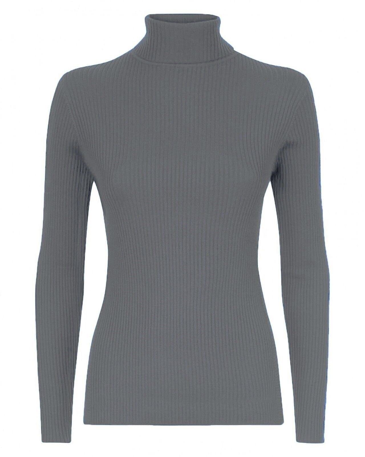 GUBA Womens Polo Neck TOP Ribbed Ladies ROLL Turtle HIGH Neck Jumper Long Sleeve Charcoal