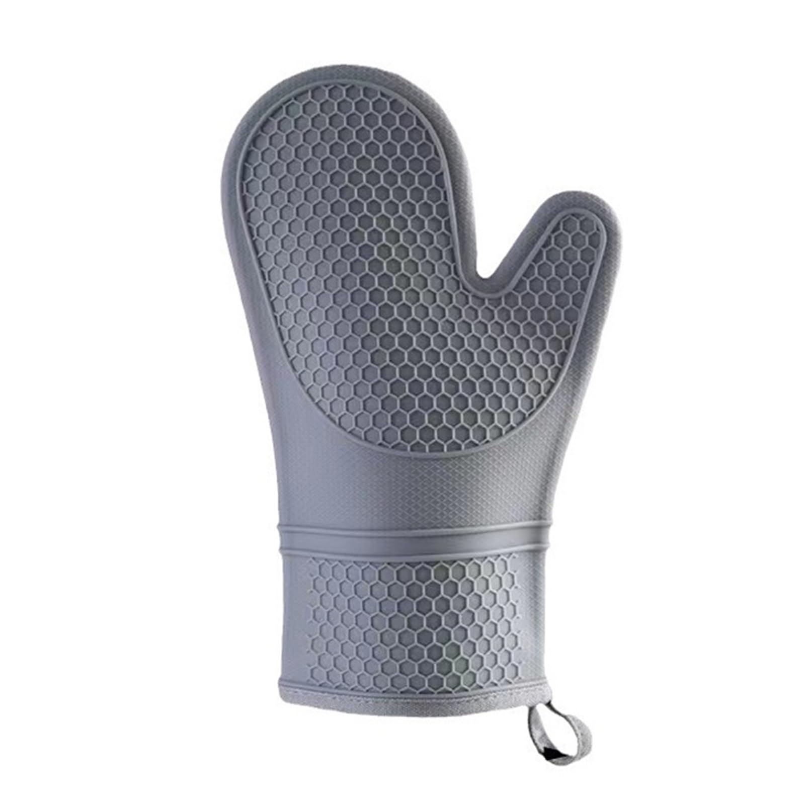 Juego de Manoplas Horno Silicona Resistentes al Calor con Forro algodón Suave, Guantes Gruesos Largos y Flexibles, manopla Cocina(Grey 2PCS)