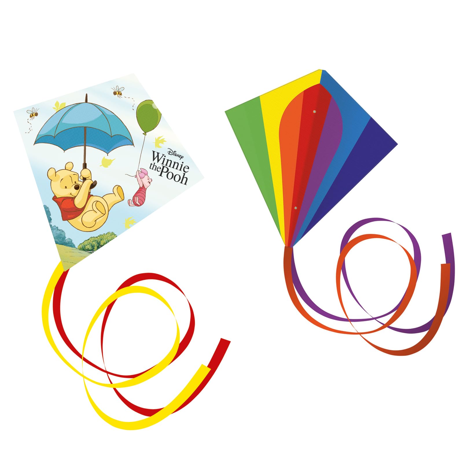Günther Flugspiele 30122 Winnie the Pooh and Classic Single Line Kites Set of 2 Kids Kites Made of Sturdy Ripstop Polyester Outdoor Toys for Ages 4+